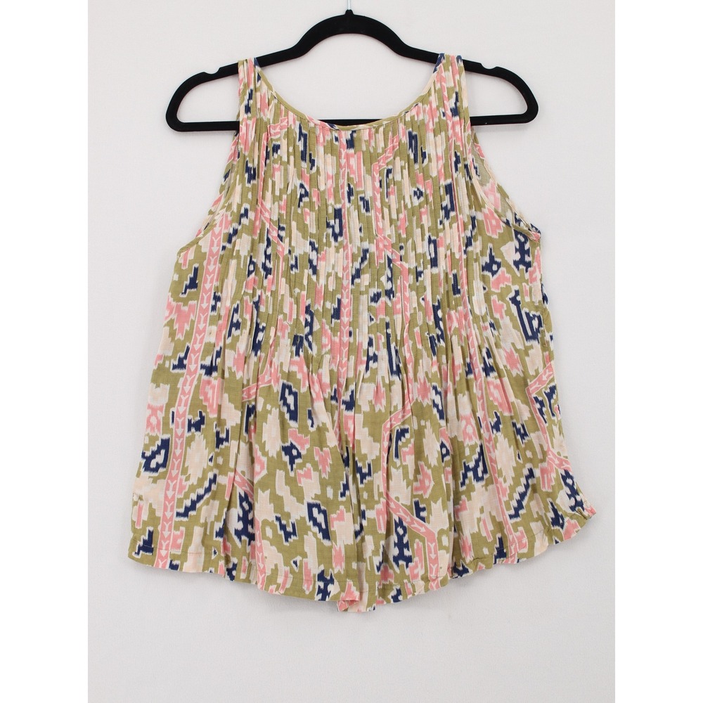 Maeve Anthropologie Pleated Tank Top size 6 Ikat Tribal Print Button Front Boo - Picture 5 of 11